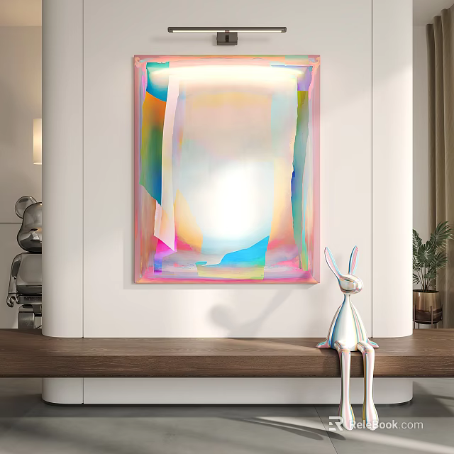 Colorful Abstract Painting With Geometric Shapes On Modern Interior Wall Decor 3d model 