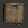 Handmade Bamboo Woven Storage Basket With Rectangular Shape And Sturdy Handles 3d model