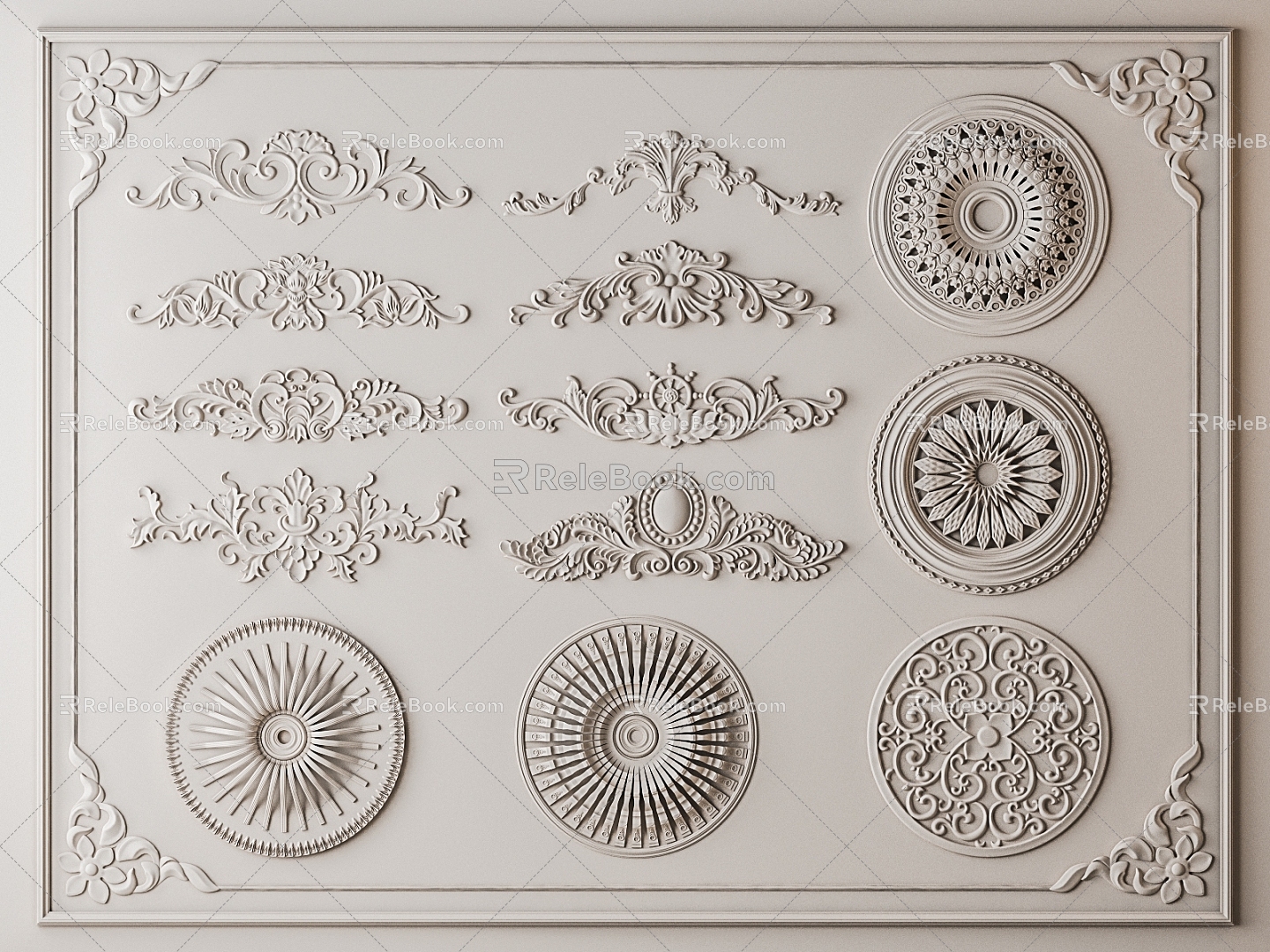 French carved plaster 3d model