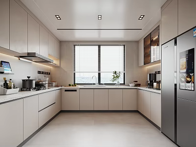Modern Kitchen Interior With White Cabinets Window And Stainless Steel Appliances 3d model