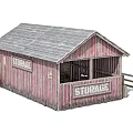 Industrial Warehouse Exterior With Red Walls Gray Roof Storage Sign Wooden Fence And Crates
