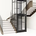 Modern Staircase with Glass Railing White Steps and Black Elevator in Contemporary Interior