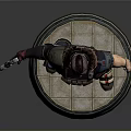 Male Character Model Standing With Tactical Vest Holding Gun On Circular Base With Glowing Edges