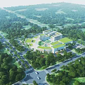 Aerial View Planning Of Modern Green Roof Buildings With Circular Layout Trees And Road Networks