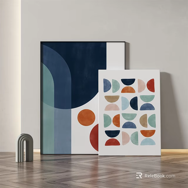 Abstract Modern Wall Art With Geometric Patterns Various Colors And Metal Accent 3d model