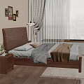 Cozy Bedroom With Wooden Headboard Bedding Blanket Nightstand Table Lamp Wall Art And Natural Light