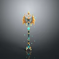 Ornate Golden Scepter With Blue Gemstones Glowing Dots And Reflective Surface