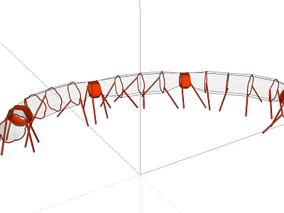 Curved Playground Equipment With Net Structure And Red Climbing Components 3d model