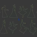 Golden Dancing Figure Silhouette Wall Decor With Various Dance Poses Design