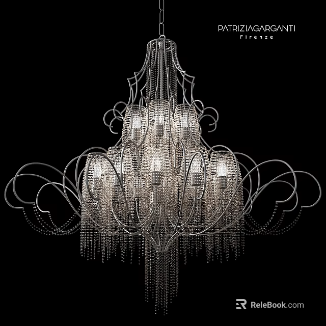 Elegant Ornate Chandelier With Curved Metal Frame Multiple Bulbs And Hanging Tassels 3d model 