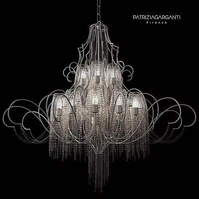 Elegant Ornate Chandelier With Curved Metal Frame Multiple Bulbs And Hanging Tassels 3d model