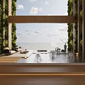 Tranquil Outdoor Leisure Area With Water Fountain Green Wall And Wooden Seating