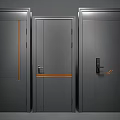 Modern Gray Security Doors With Orange Decorative Strips And Sleek Lock Design 3d model