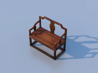 Traditional Solid Wood Single Chair With Carved Backrest And Sturdy Frame 3d model