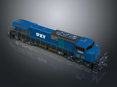 Detailed Blue PXY Locomotive With Industrial Design And Metal Components 3d model