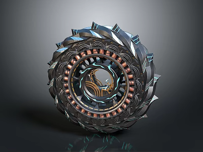 Futuristic Mechanical Gear Structure With Metallic Frame Internal Copper Coils And Gear Details 3d model