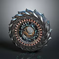 Futuristic Mechanical Gear Structure With Metallic Frame Internal Copper Coils And Gear Details