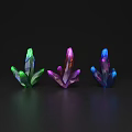 Colorful Crystal Shaped Jewelry in Green Purple Blue with Shiny Luster on Black Background