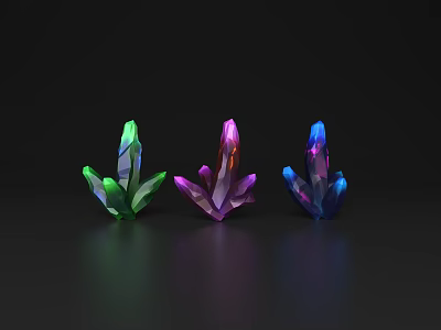Colorful Crystal Shaped Jewelry in Green Purple Blue with Shiny Luster on Black Background 3d model