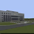 Modern Office Building with Landscaped Courtyard Surrounded by Green Trees and Road Access