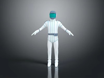 3D Astronaut Character In White Spacesuit With Blue Helmet Standing On Gray Background 3d model