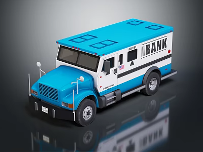 Blue And White Armored Bank Truck With IBANK Logo On Side 3d model