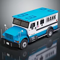 Blue And White Armored Bank Truck With IBANK Logo On Side