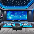 Home Theater With Starry Ceiling Large Screen Comfortable Sofas And Blue Lighting 3d model