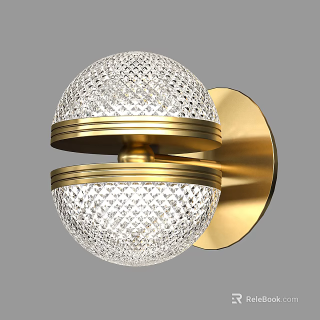 Elegant Modern Wall Lamp With Golden Base And Transparent Diamond Pattern Shade 3d model 