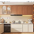 Modern Kitchen Sideboard With Wooden Cabinets LED Lighting Storage And Appliances