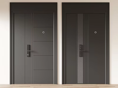 Black Interior Hinged Doors With Sleek Panels Metal Handles And Door Locks 3d model