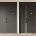 Black Interior Hinged Doors With Sleek Panels Metal Handles And Door Locks
