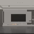 Modern Living Room Interior With TV Wall Stand Shelves And Plant