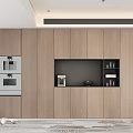 Modern Sideboard Cabinet Design With Light Wood Finish Built In Appliances And Open Shelves