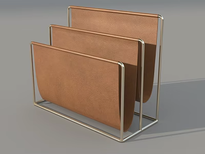 Modern Three Tier File Holder With Brown Leather Panels And Metal Frame 3d model