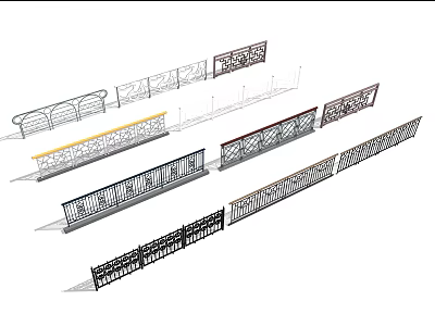 Various Decorative Fence Designs With Ornate Patterns And Wrought Iron Details 3d model