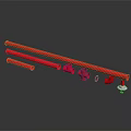 Set of Red Long Strips with Small Components and Mounting Parts