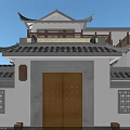 Chinese Style Detached Villa With Traditional Eaves Two Story Courtyard Wooden Railings And Stone Greenery