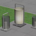 Modern Outdoor Lights With Black Frame And White Shade Illuminated On Patio With Greenery