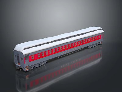 Red Gray Functional Vehicle With White Snow Like Roof Long Carriage Windows And Black Wheels 3d model