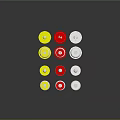 Various Colorful Switch Panels With Silver Tops And Multiple Color Bases On Display Collection