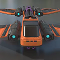Orange And Black Cosmic Spaceship Design With Multiple Engines And Wing Structure