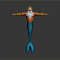 Game Movie Character With Golden Crown White Beard Orange Arms Blue Mermaid Tail Outstretched Arms