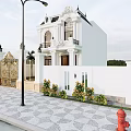 Luxury Detached Villa With White Exterior Ornate Golden Gate Black Accents And Patterned Stone Courtyard