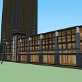 Modern Hotel Building With High Rise Structure Glass Facade And Podium Base