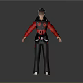 Human 3D Character With Silver Hair Red Sleeves And Gray Pants Standing Pose