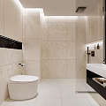 Modern Bathroom Interior With Marble Tiles Toilet Green Bench And Frosted Glass Shower