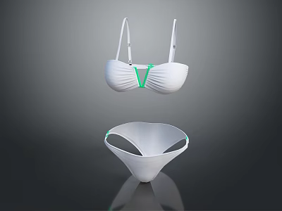 White Bikini Swimwear Set With Green Accent Straps For Women Daily Use 3d model