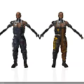 Two Futuristic Cybernetic Characters In Mechanical Work Overalls Standing Together