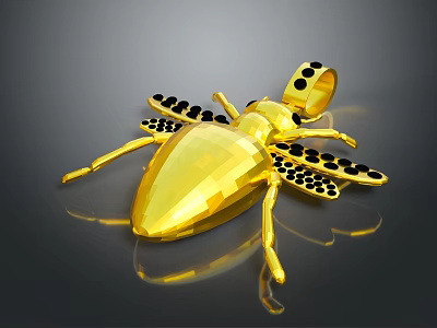 Golden Insect Shaped Pendant With Black Dotted Details Fashion Jewelry Accessory 3d model